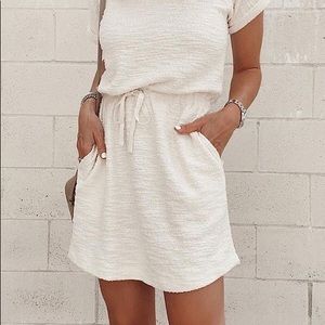 Beige Drawstring Dress, XL